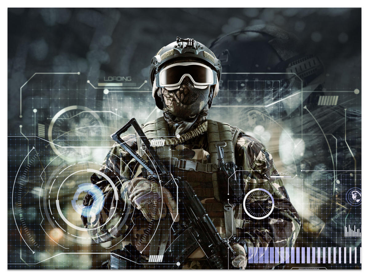 FOTOTAPETE für Jugendzimmer Futuristischer Soldat Krieger 300x210 - Braun/Grau, Papier (300/210cm) - Muralo