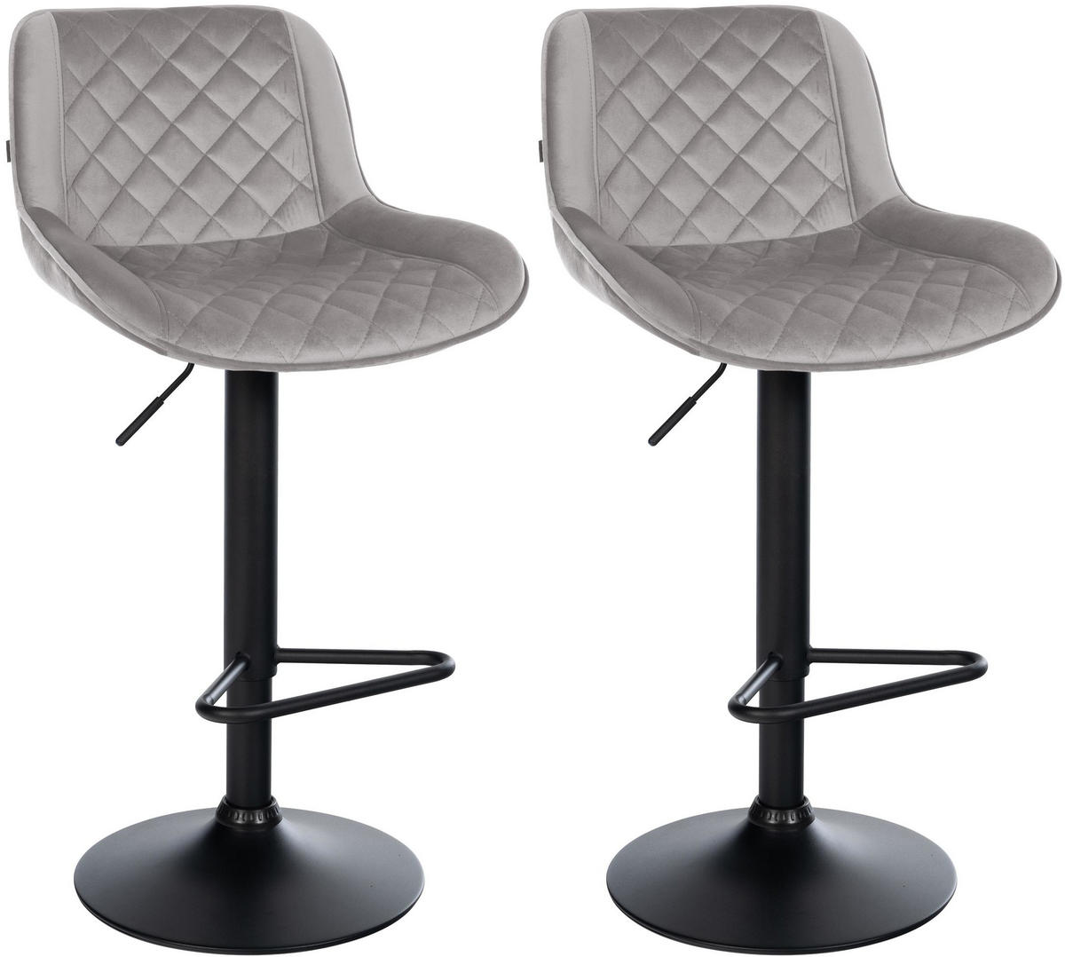 BARHOCKER 2er Set Samt Grau - Schwarz/Grau, Textil/Metall (50/84/52cm) - CLP