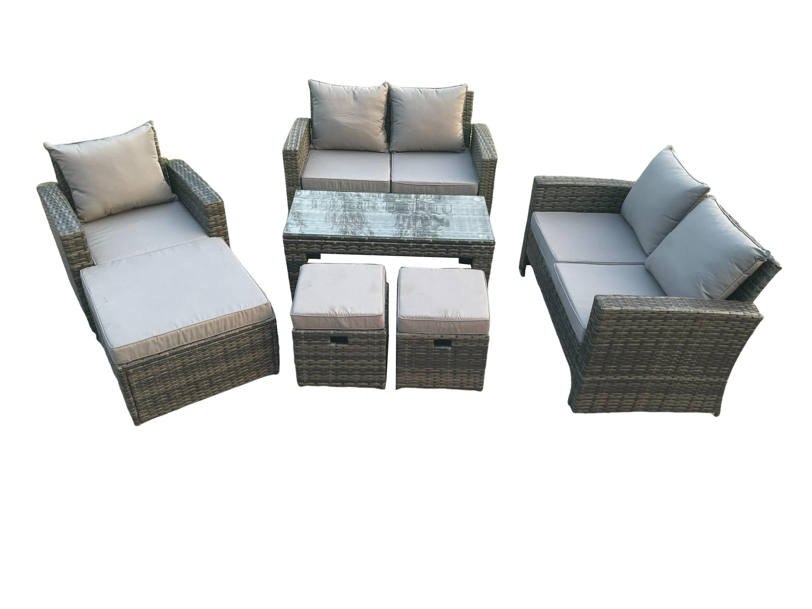 GARTENMÖBEL-SET mit Kissen Polyrattan Dunkelgrau 8-Sitzer - Dunkelgrau, Metall - Fimous