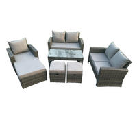 GARTENMÖBEL-SET mit Kissen Polyrattan Dunkelgrau 8-Sitzer - Dunkelgrau, Metall - Fimous