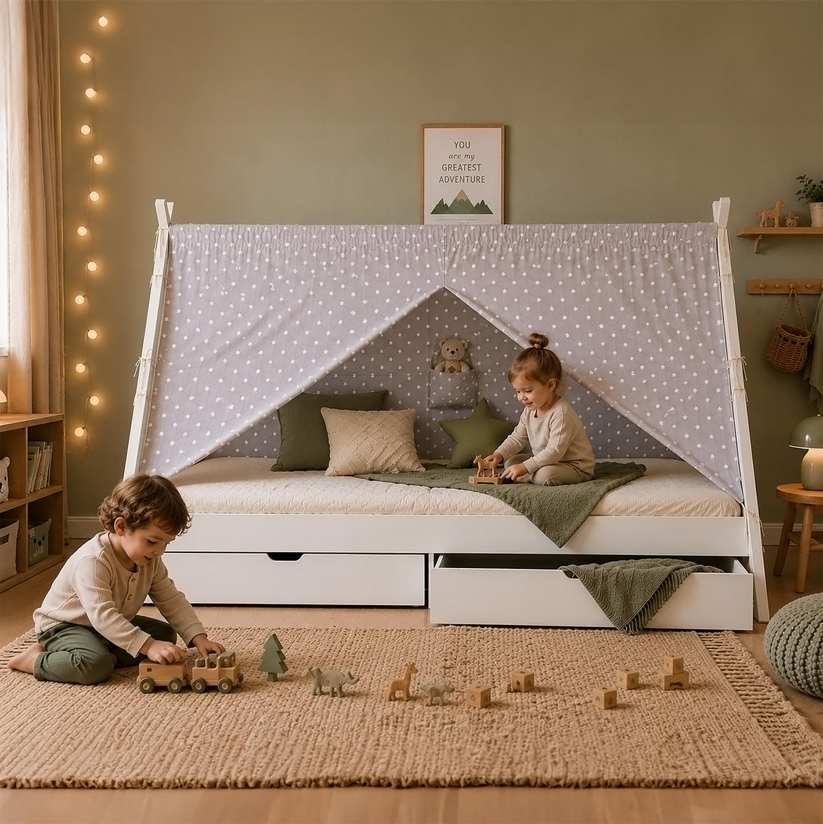 KINDERBETT mit Stauraum 90/200 cm weiß - Weiß, Holz (208/153/121cm) - Homestyle4u