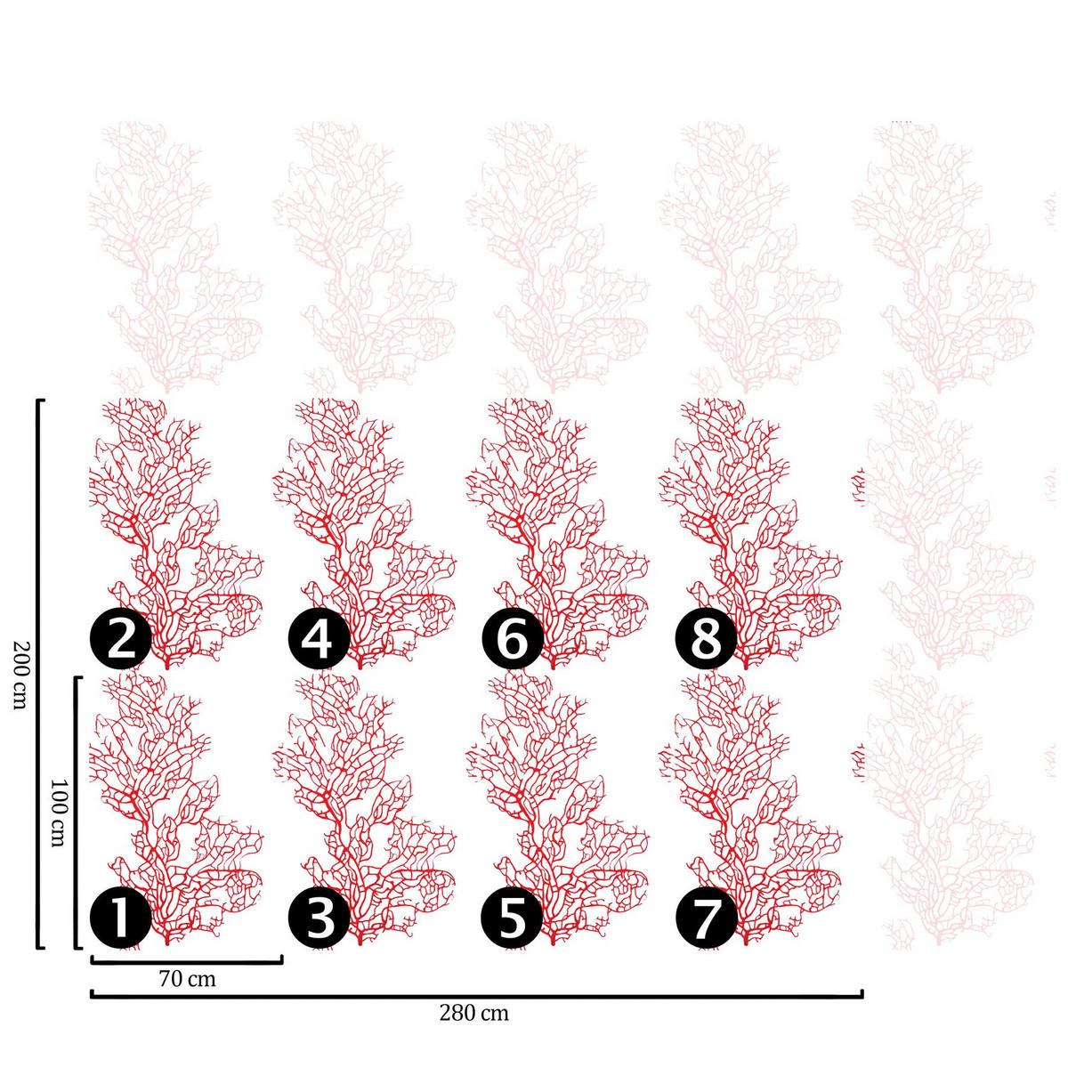 TAPETE Koralle aus echtem Papier, 200x280cm, 8 Bögen - Rot, Papier (200/280cm) - WALLPAPERS4BEGINNERS