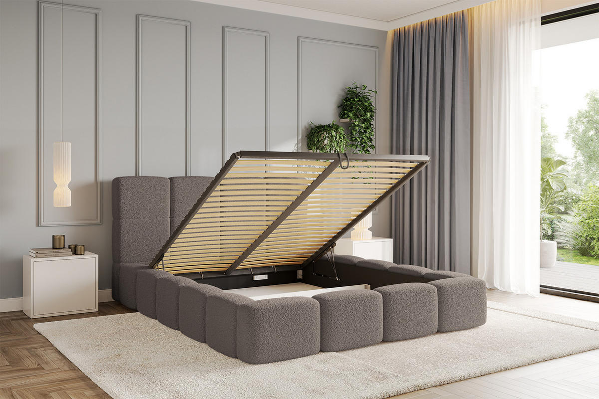POLSTERBETT mit Bettkasten und Lattenrost mit Kopfteil, Boxbett ohne Matratze, mit Stauraum - NATA 160x200 Braun - Braun, Holzwerkstoff/Textil (160/200cm) - ALTDECOR