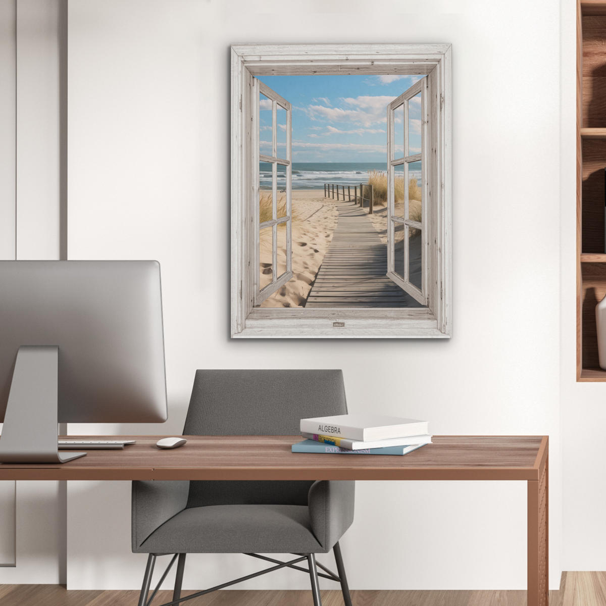 AKUSTIKPANEEL Fenster - Meer - Küste - Natur - Ausblick - Strand - Wattenmeer 60x80 cm - Beige, Textil (60/0.9/80cm) - MuchoWow