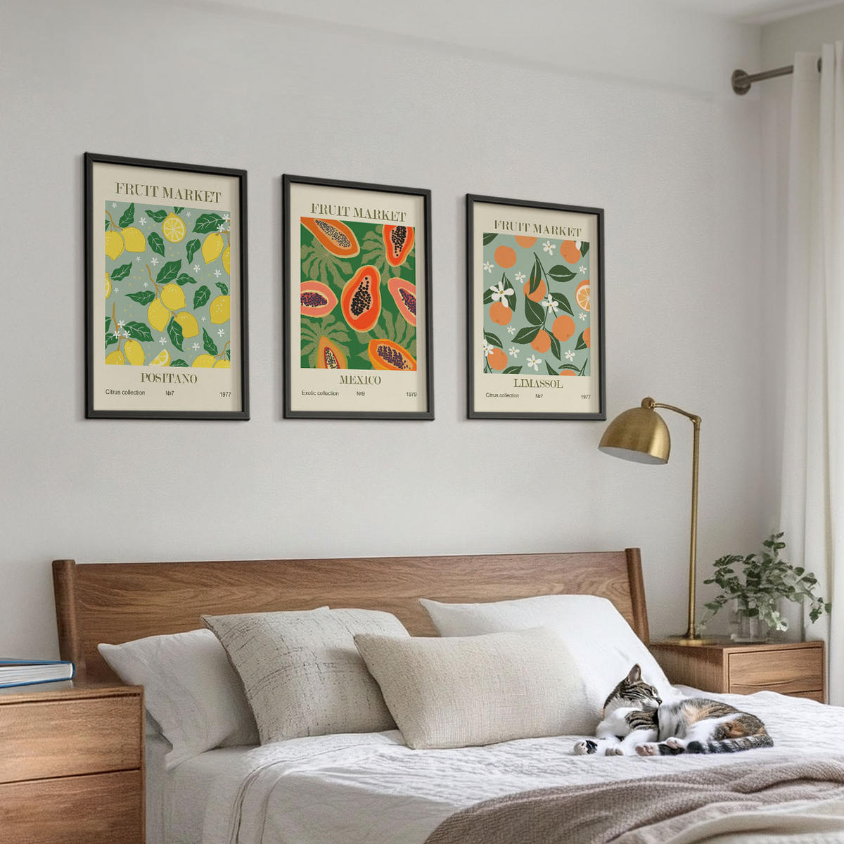 BILDER SET 3er Set - 40x60 cm Schwarzer Rahmen - Fruchtposter Zitronen Papayas - Schwarz, Kunststoff (40/60cm) - TULUP