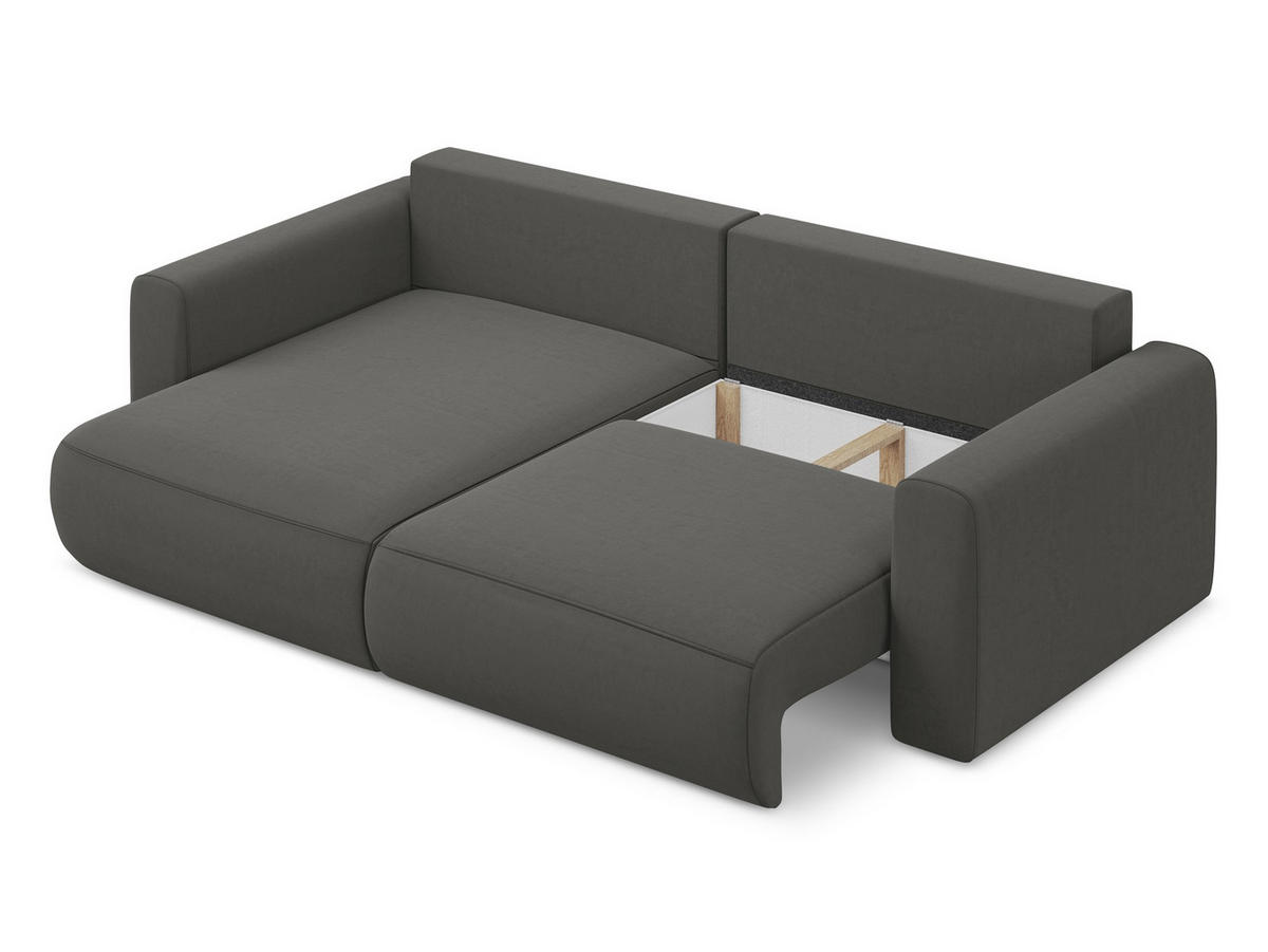 ECKSOFA mit Schlaffunktion Samt Stoff Grau - Dunkelgrau/Schwarz, Kunststoff/Textil (149/240cm) - Makamii
