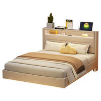 POLSTERBETT 140x200 Beige Leinen LED USB - Beige, Textil (140/200cm) - FLIEKS