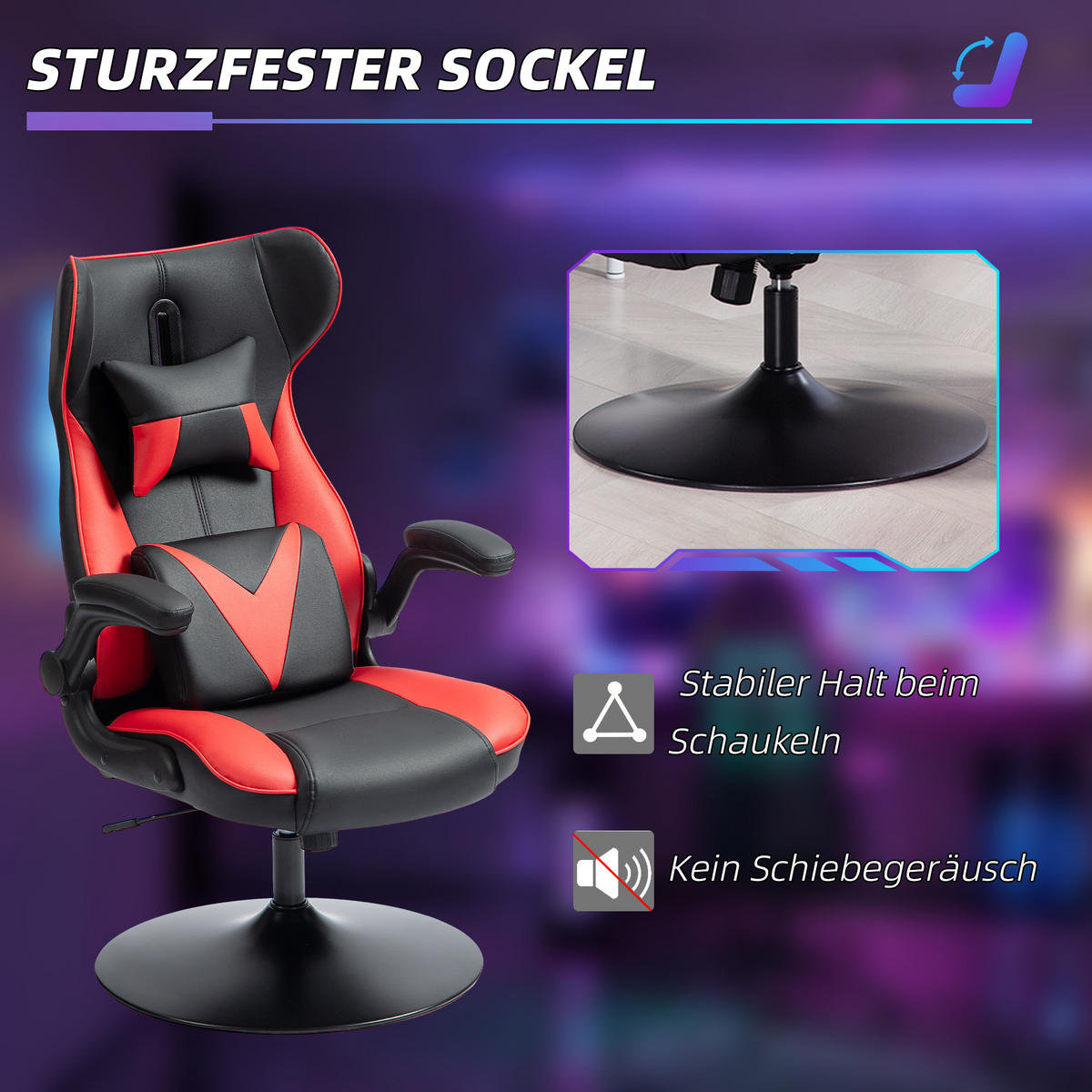 GAMING-STUHL mit Wippenfunktion, bis 120 kg belastbar, Schwarz+Rot - Rot, Kunststoff (67/112/71cm) - Vinsetto