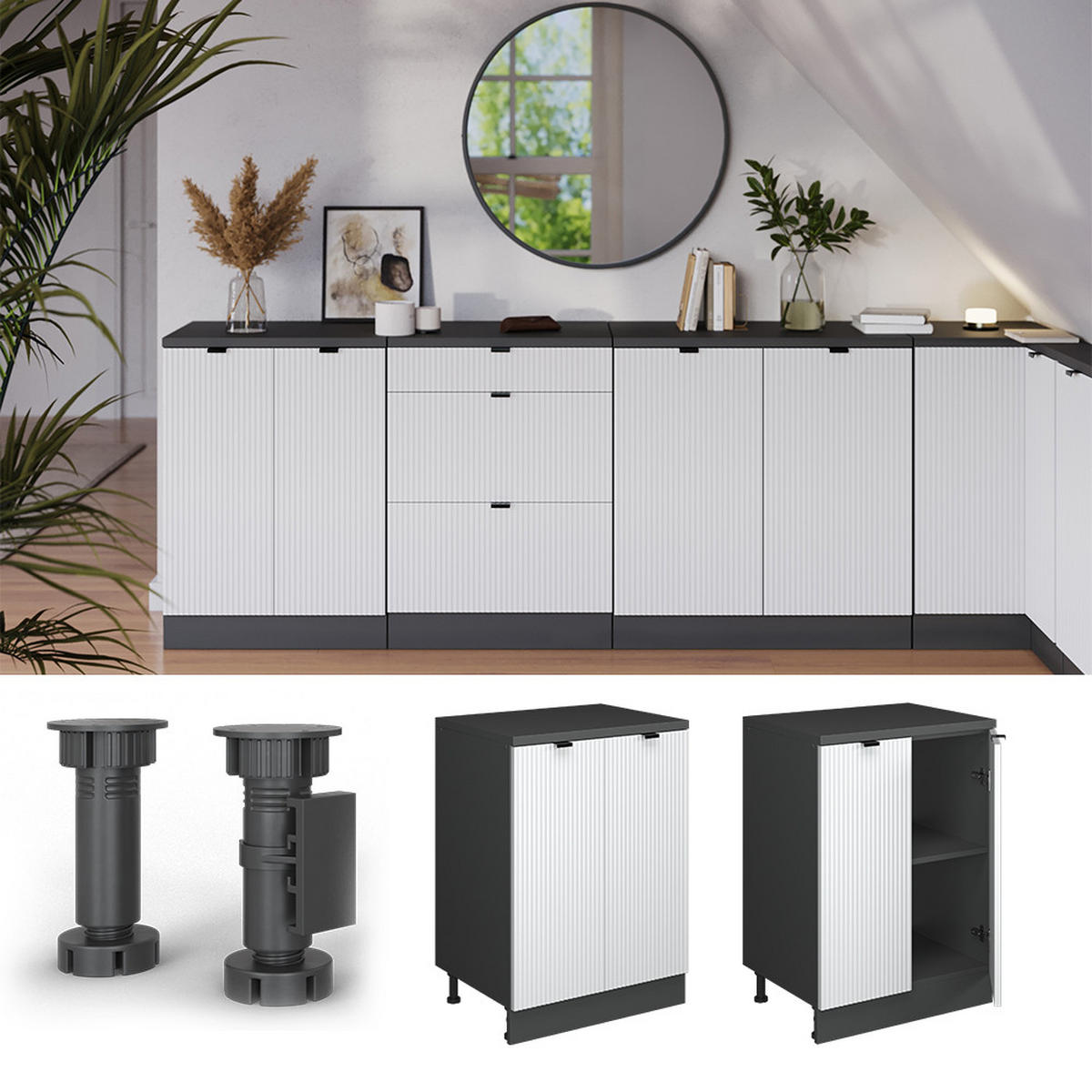 ORMAR ZA POTKROVLJE Rion Bijeli grebeni 60 x 81.6 cm bez kosine s 2 vrata - bijela/antracit, drvni materijal (60/83.8/46cm) - Vicco