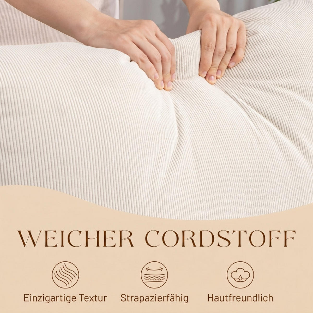 SCHAUKELSTUHL mit Fußstütze, verstellbarer Rückenlehne und Lendenkissen, Creme - Weiß, Textil (89/97.5/70cm) - Kaket