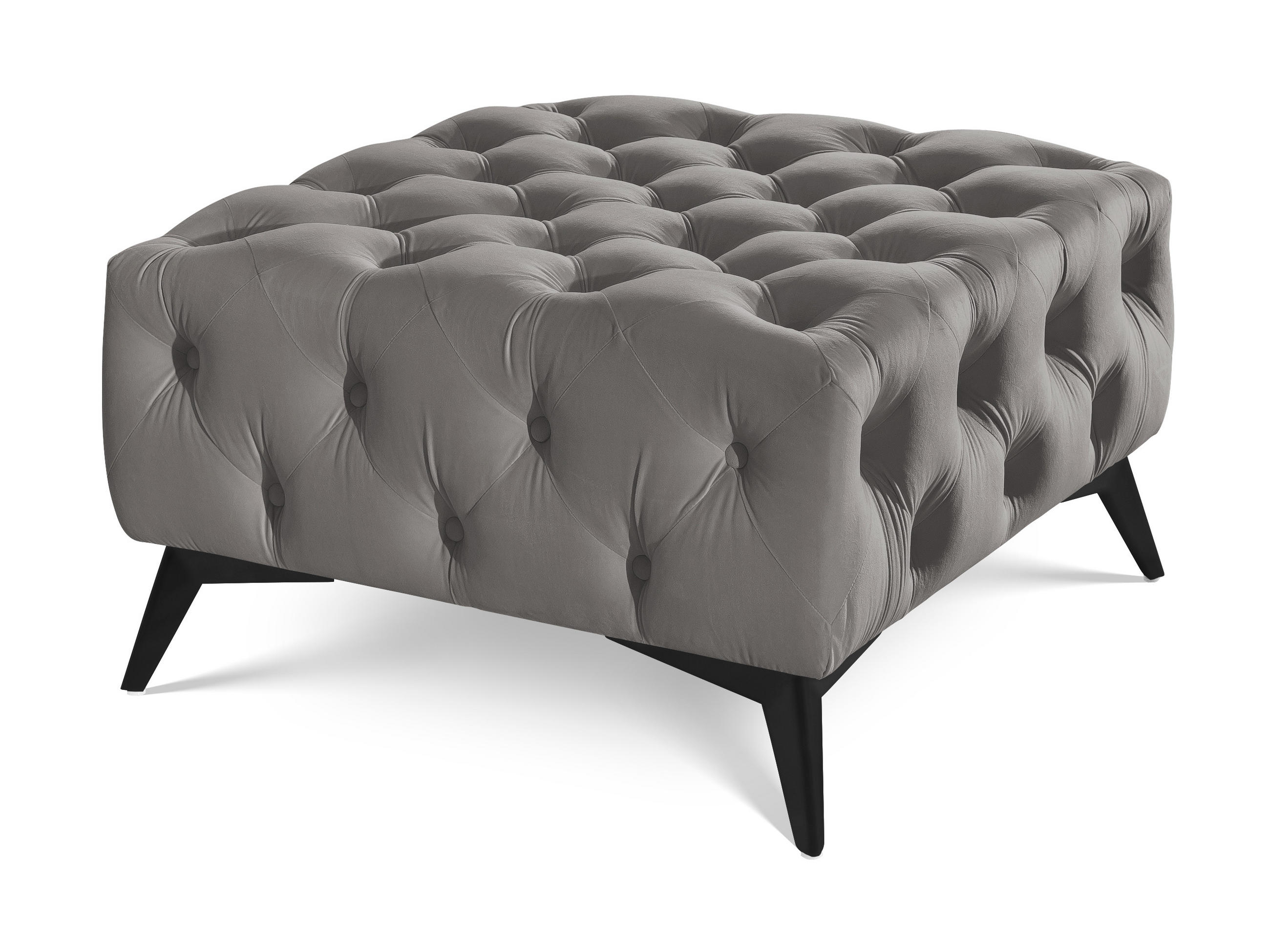 HOCKER Chesterfield Whitby Grau Samt mit schwarzen Füßen - Schwarz/Grau, Holz/Textil (80/45/80cm) - S-Style Möbel