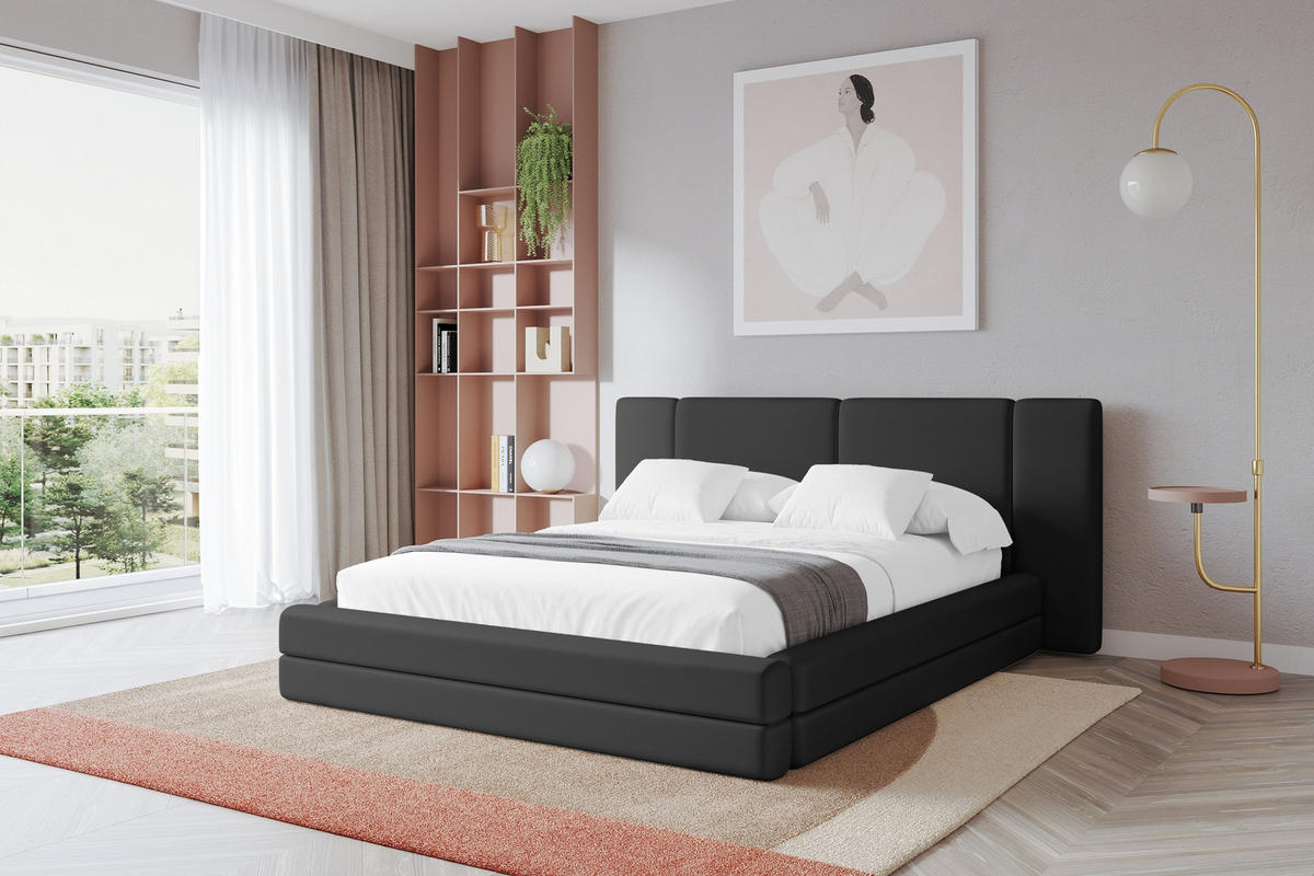 POLSTERBETT mit Bettkasten und Lattenrost, Boxbett ohne Matratze - TEVO 200x200 Schwarz - Schwarz Hochglanz, Holzwerkstoff/Textil (200/200cm) - ALTDECOR