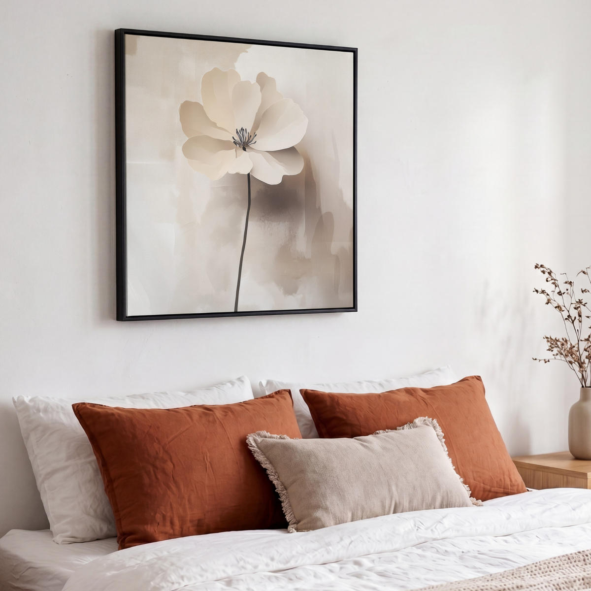 LEINWAND Bilder mit Rahmen - Blume - Beige - Farbe - Schatten - 50x50 - Creme, Textil (50/50cm) - MuchoWow
