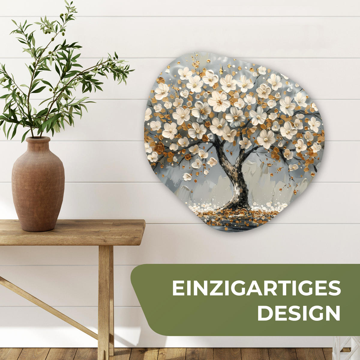 WANDBILD Baum - Gold - Blumen - Abstrakt - Kunst 60x60 cm - Goldfarben, Kunststoff (60/60cm) - MuchoWow