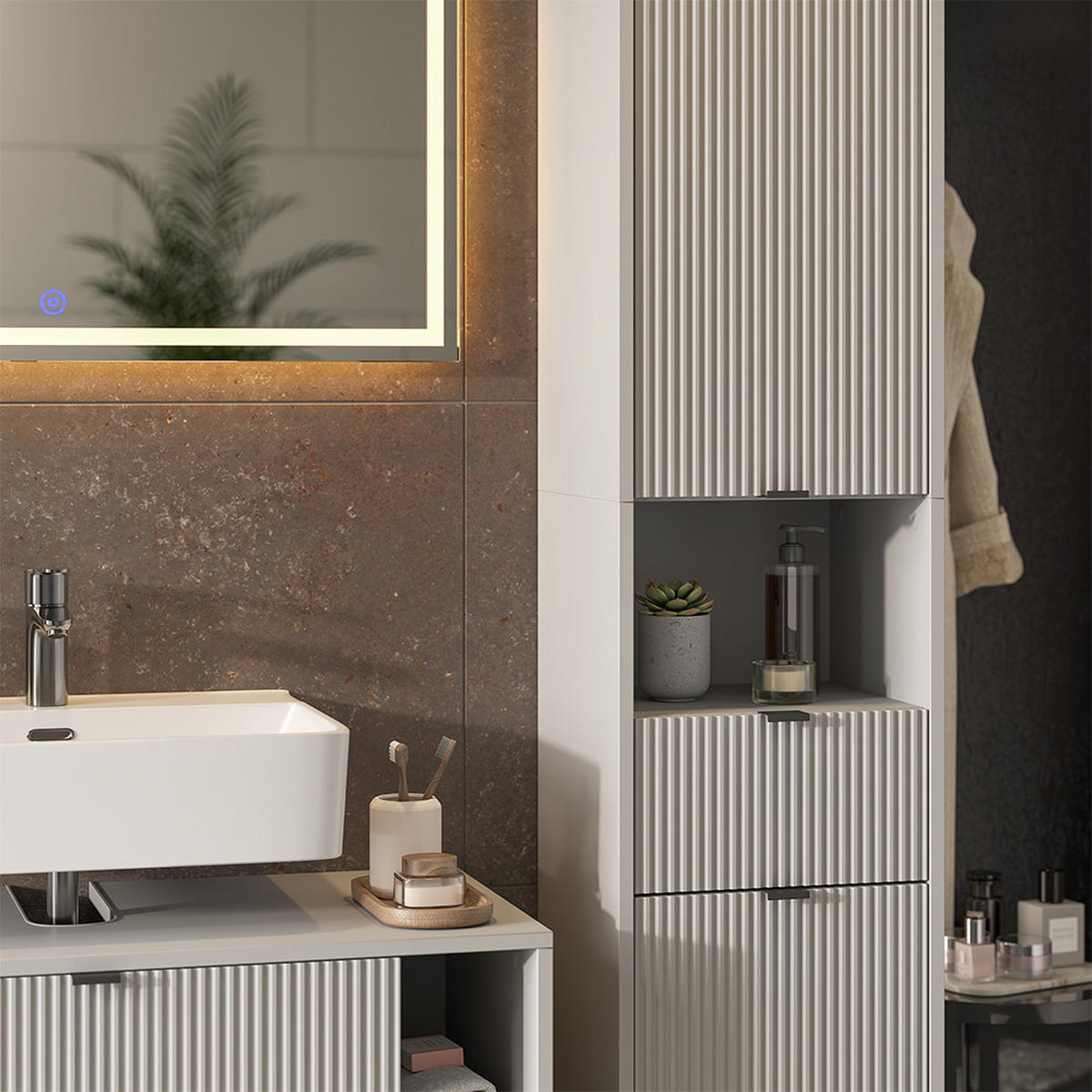 BADMÖBEL-SET Eliza Grau 3 Teile - Grau, Holzwerkstoff (100/63/45.1cm) - Vicco