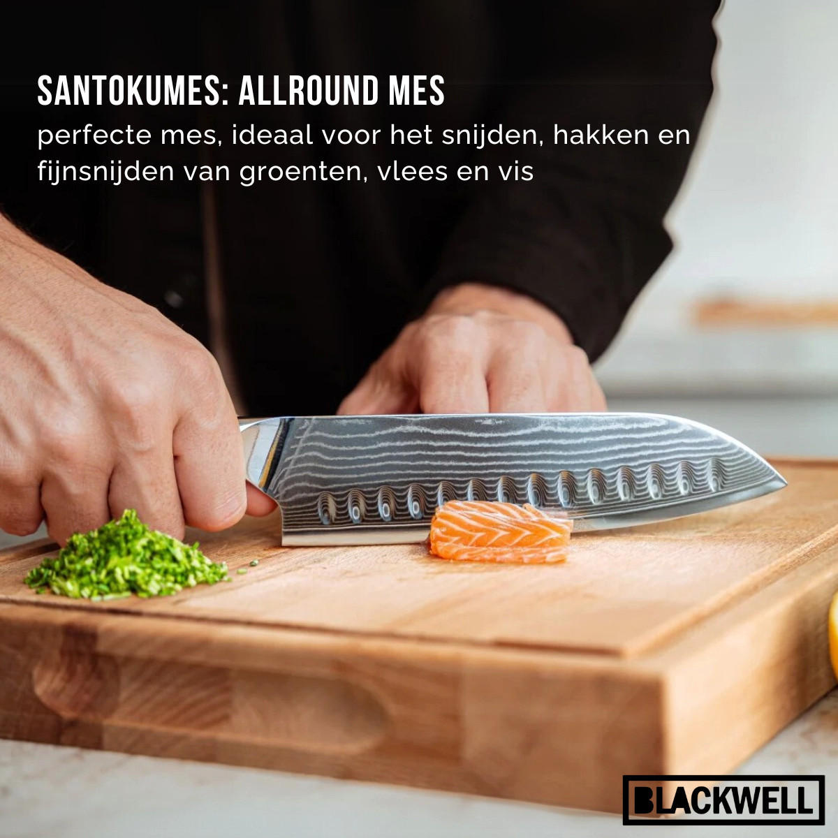 SANTO-MESSER Santokumesser im japanischen Stil – 67 Lagen Damaszenerstahl – VG10 – 19 cm - Schwarz, Keramik (1cm) - Blackwell