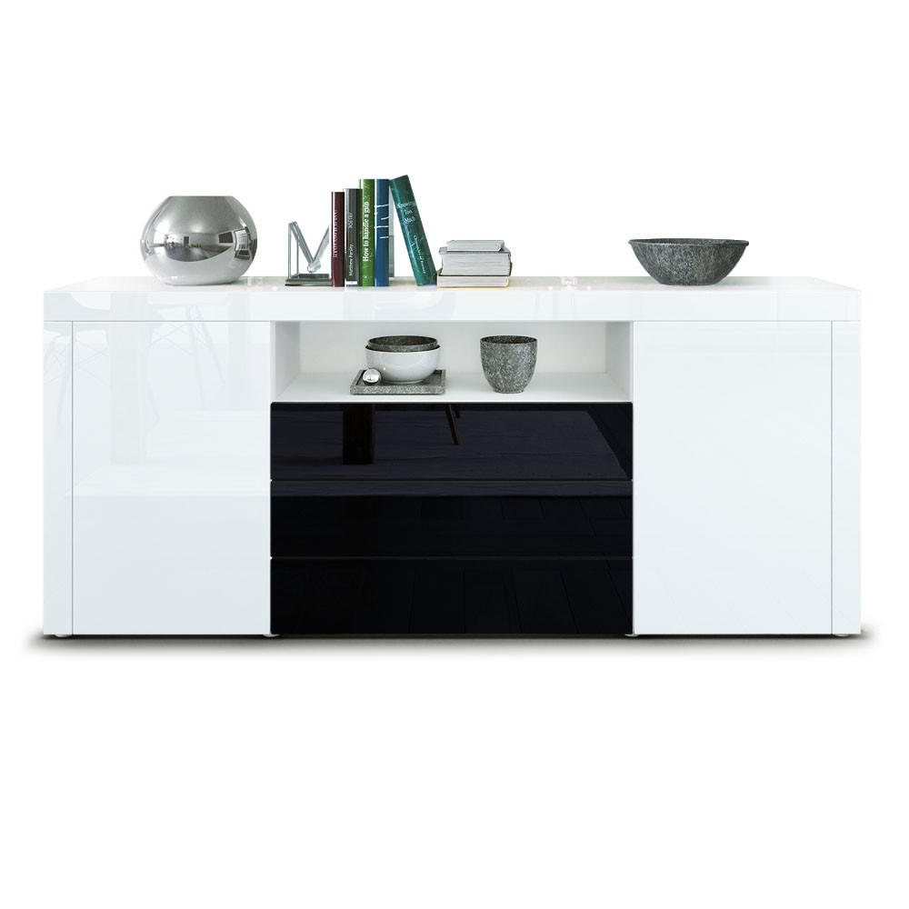 SIDEBOARD Santiago Weiß Hochglanz / Schwarz Hochglanz - Weiß Hochglanz, Holzwerkstoff (167/72/35cm) - Vladon