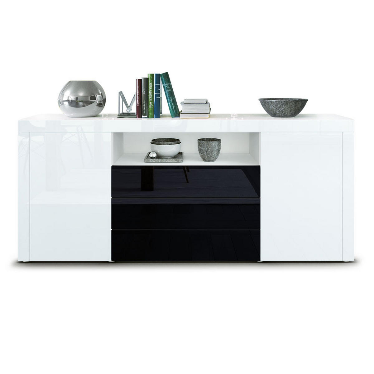 SIDEBOARD Santiago Weiß Hochglanz / Schwarz Hochglanz - Weiß Hochglanz, Holzwerkstoff (167/72/35cm) - Vladon