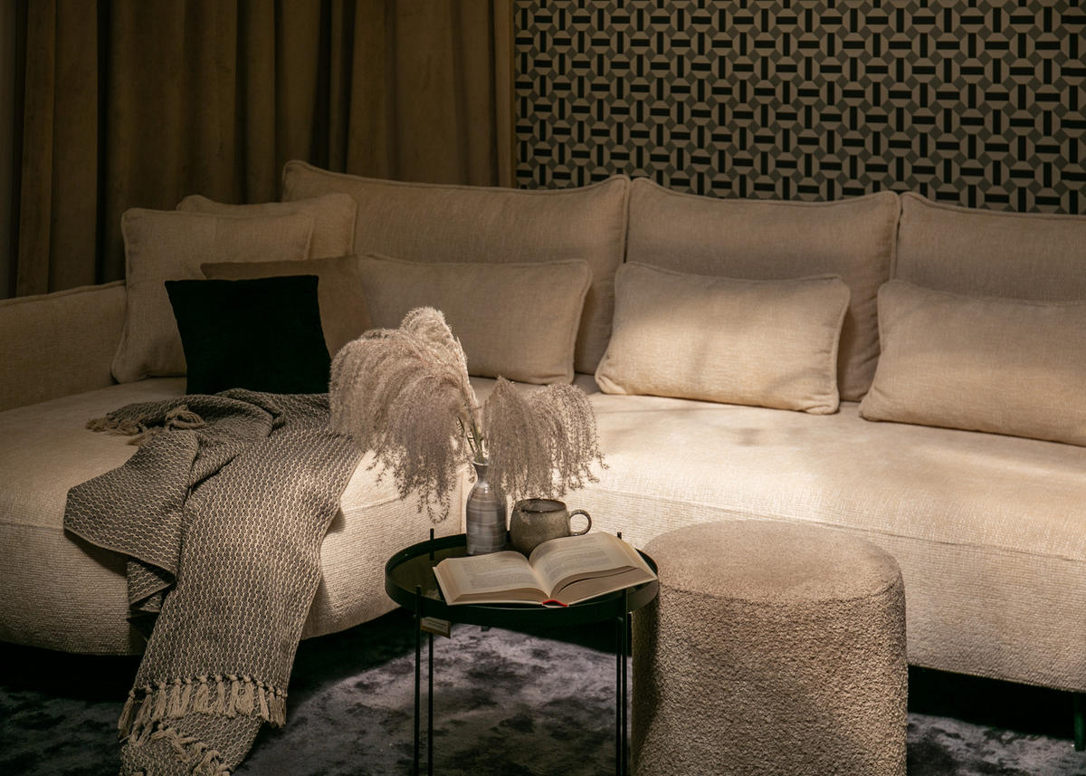 ECKSOFA Oblivio Cremeweiß Chenille - Creme/Schwarz, Textil/Metall (285/200cm) - Selsey