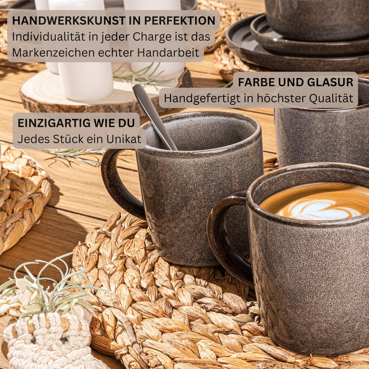 KAFFEEBECHER SET KAIRO GRAPHIT - 4 teilig aus Steingut - Braun, Keramik (0.4L) - Sänger