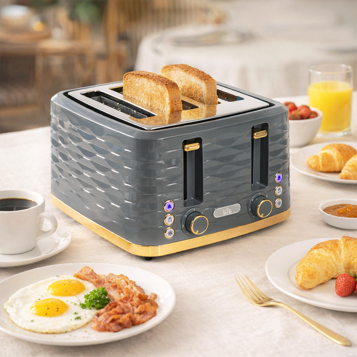 TOASTER DE-07955 4 Scheiben, 7 Bräunungsstufen, Wellenoptik Grau - Grau, Kunststoff (27.5/18.9/29.2cm) - ComfortXL