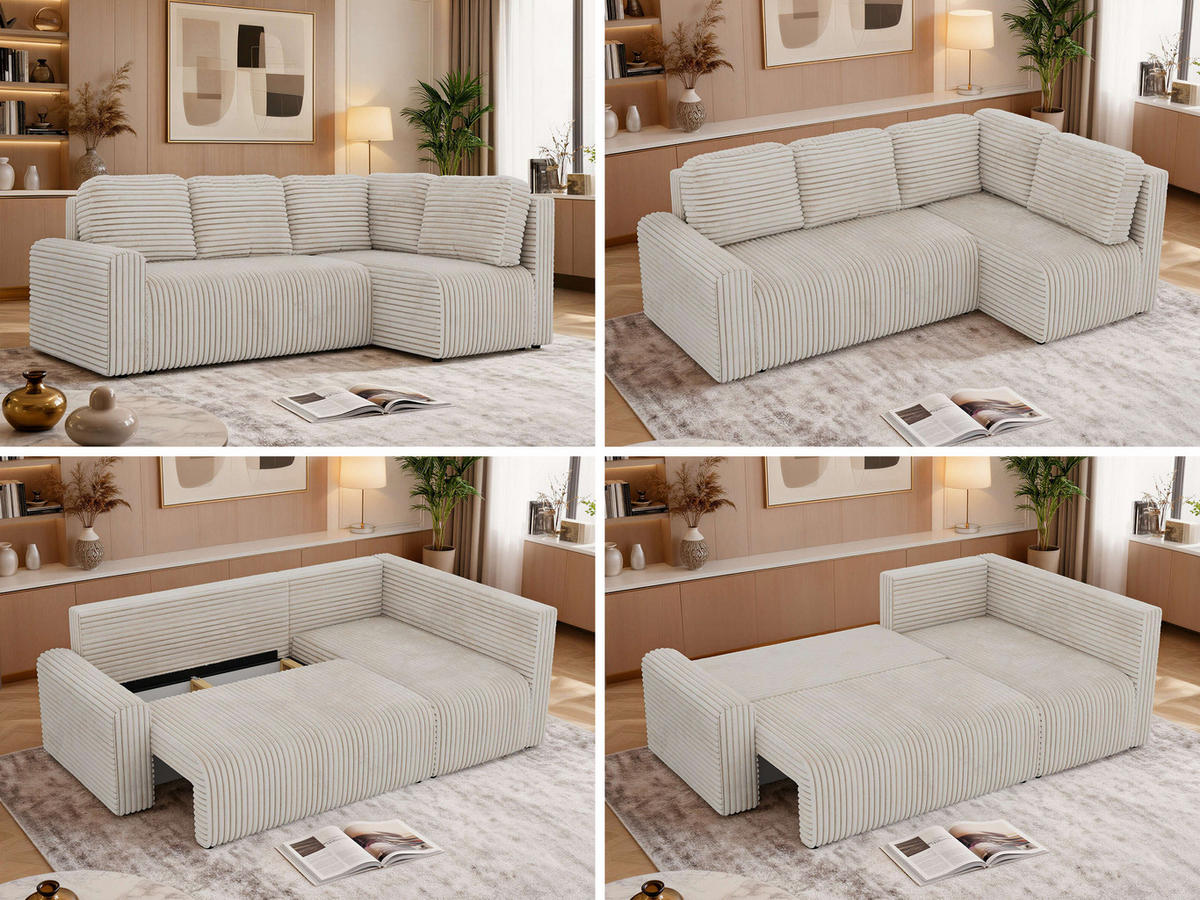 ECKSOFA NESSARO COR L - Beige Cord - Rechts - Beige/Schwarz, Kunststoff/Textil (240/151cm) - MKS