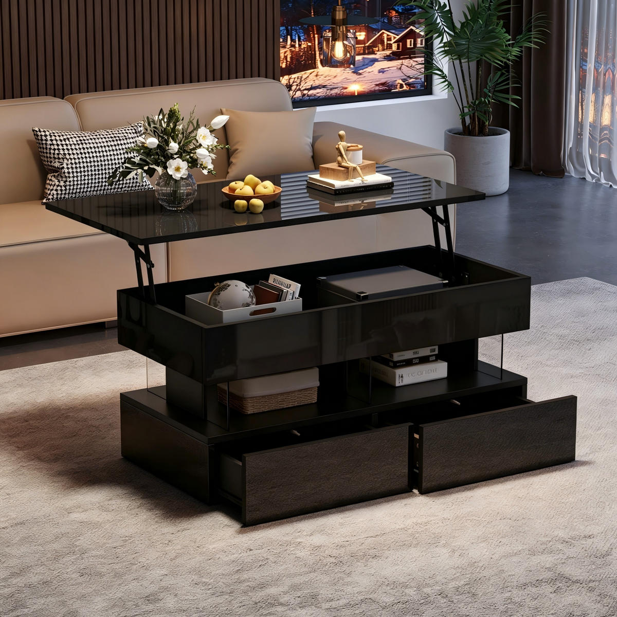 COUCHTISCH höhenverstellbar 100 x 50 x 46 cm Schwarz - Schwarz, Holzwerkstoff (100/50/46cm) - Meubliv