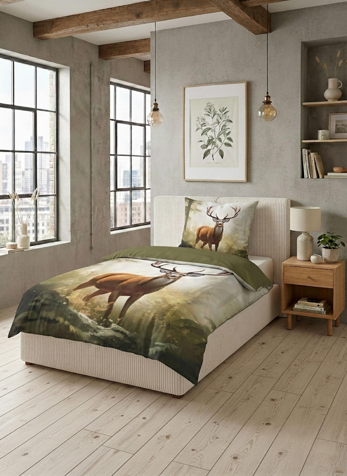 BETTWÄSCHE-GARNITUR Premium Biber Hirsch fichte, 155x220 cm + 80x80 cm - Dunkelgrün, Textil (155/220cm) - biberna