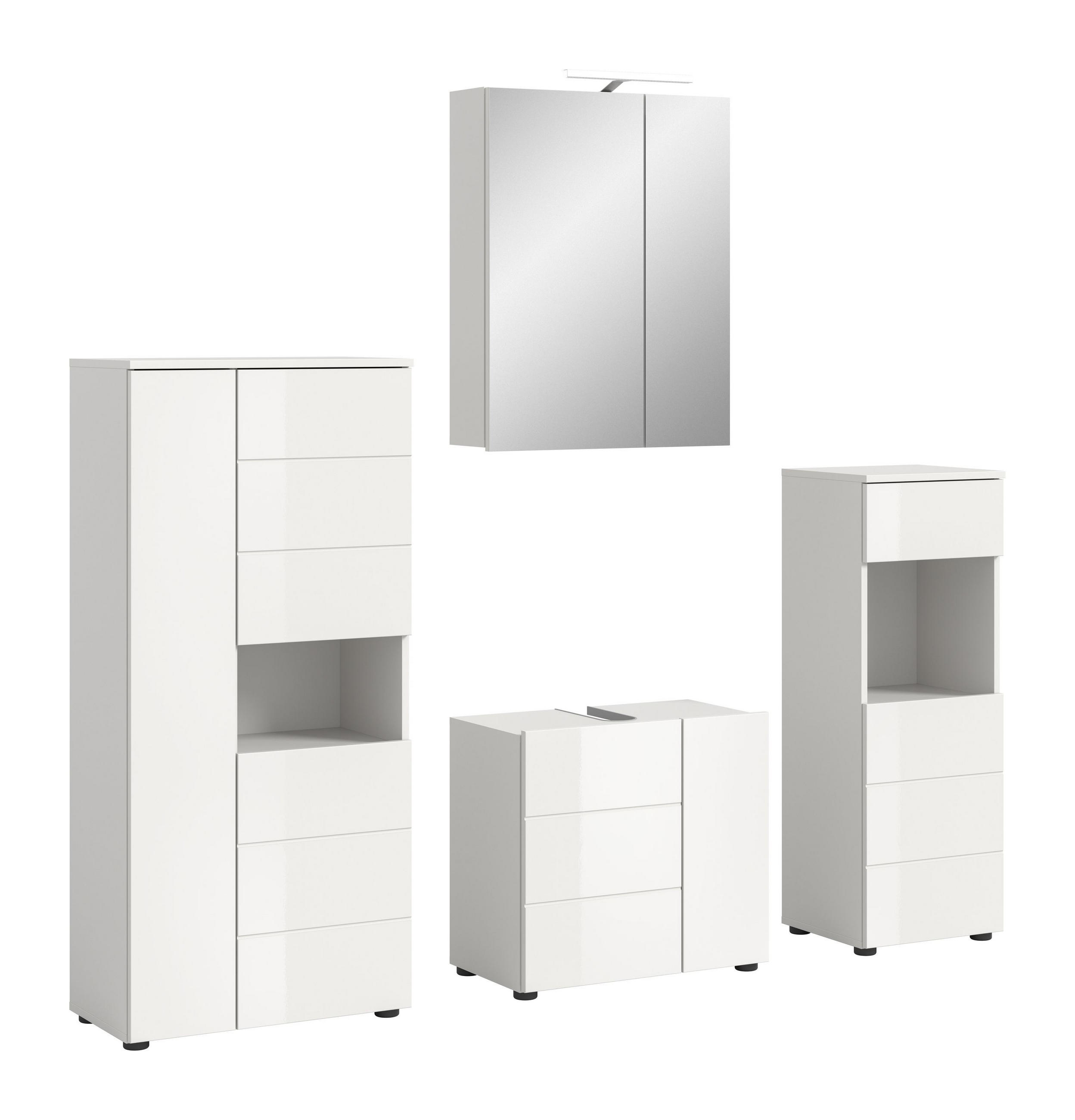 BADKOMBINATION Vira Bad in weiß Melamin und weiß hochglanz B/H/T: 188x190x34 cm - Weiß, Holz (188/190/34cm)