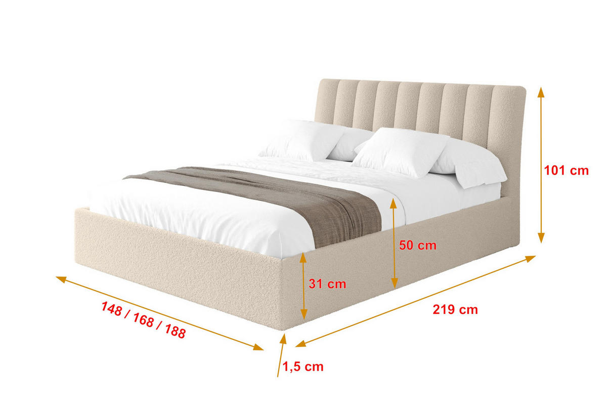 POLSTERBETT mit Bettkasten und Lattenrost, Boxbett ohne Matratze - ILAN 180x200 Dunkelbeige - Cappuccino, Holzwerkstoff/Textil (180/200cm) - ALTDECOR