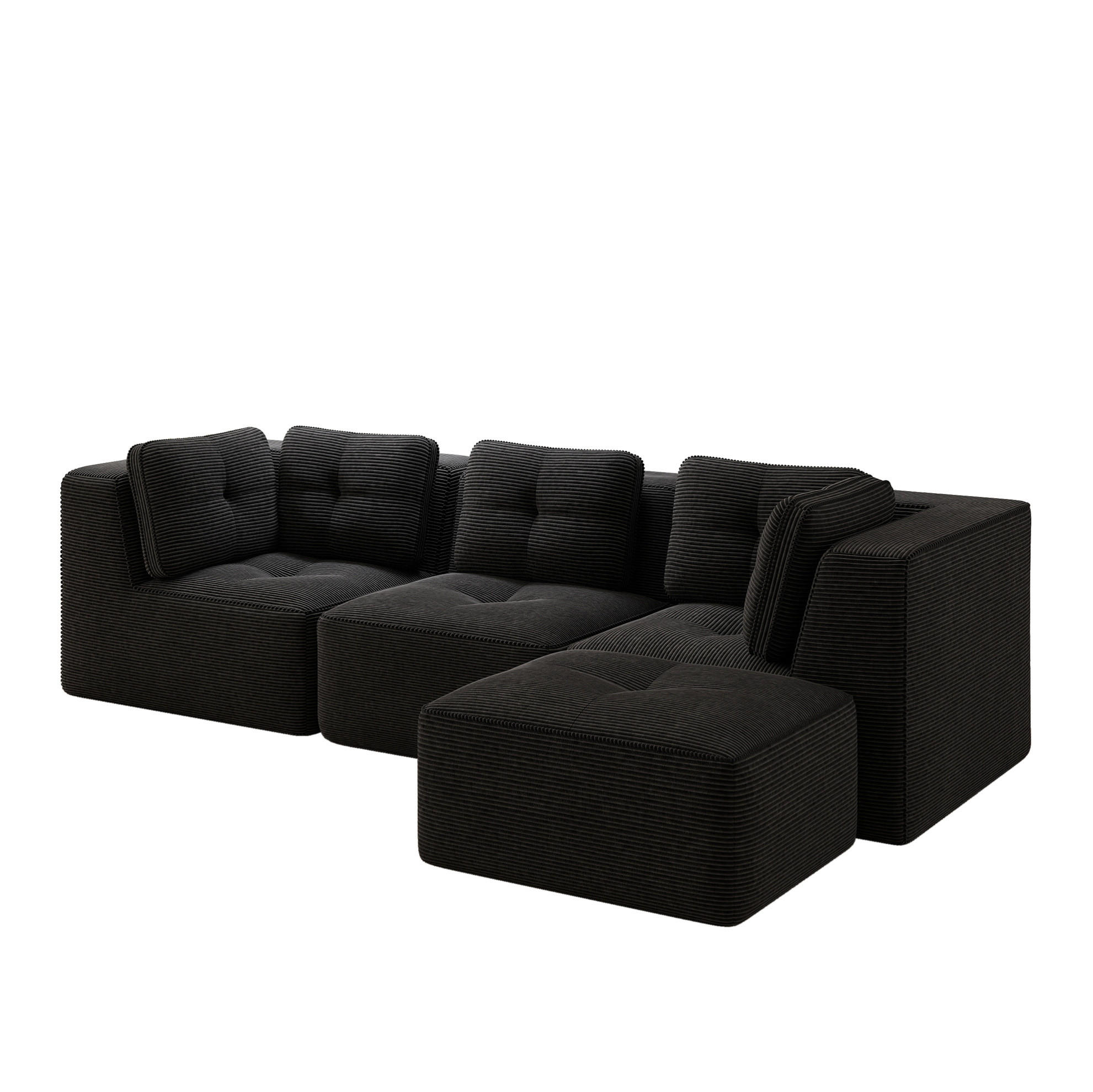 KUTNA garnitura od samta, crna, dubina sjedećeg dijela 74 cm - crna, tekstil (177/297cm) - Flora Grace