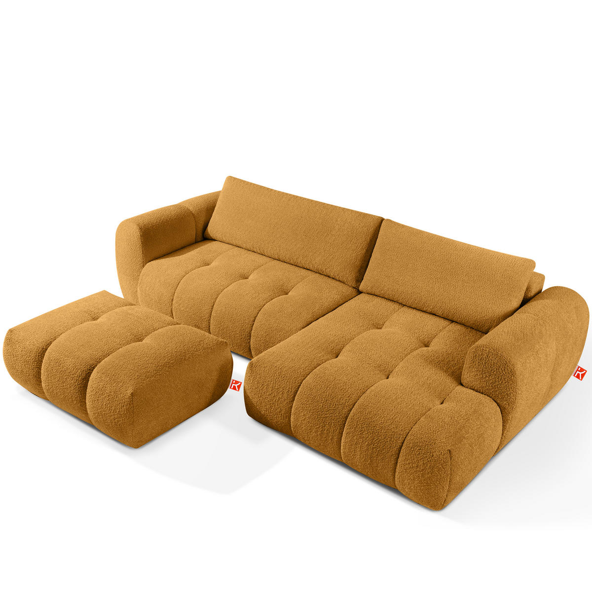ECKSOFA MIT HOCKER LIRA, Honigfarben, Bouclé - Honig, Holz/Holzwerkstoff (96/50cm) - KONSIMO®