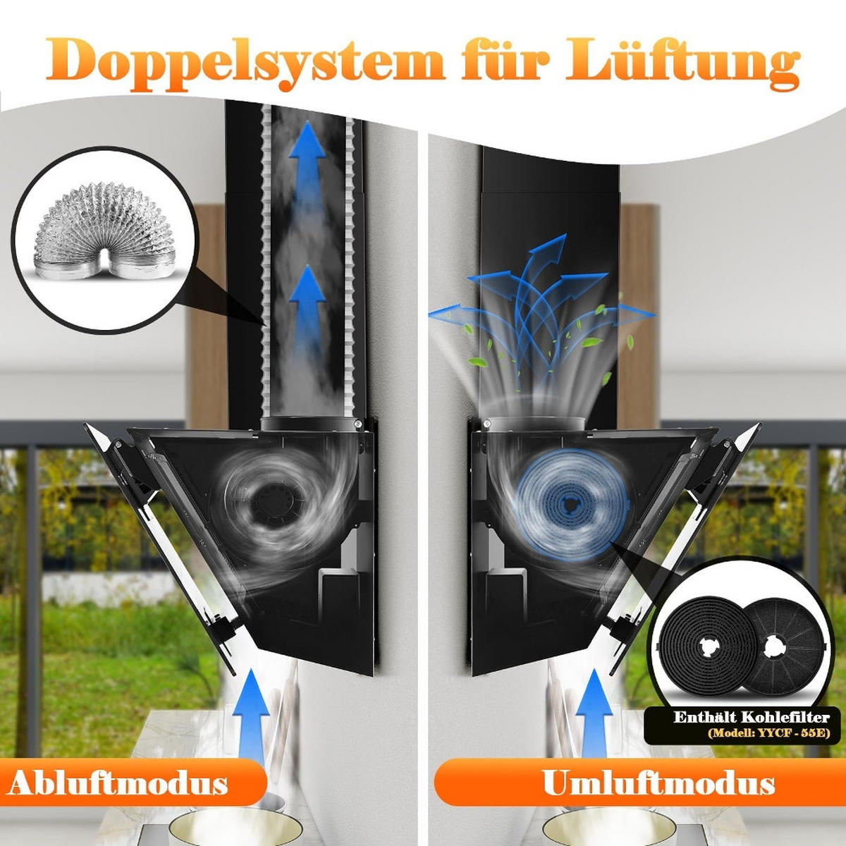 DUNSTABZUGSHAUBE Schräghaube, ABLUFT UND UMLUFT, TOUCH CONTROL, Metall Schwarz, Wandhaube für Küche, 90/40/35 cm - Schwarz, Metall (35.1/44.5/95.4cm) - Rolipo