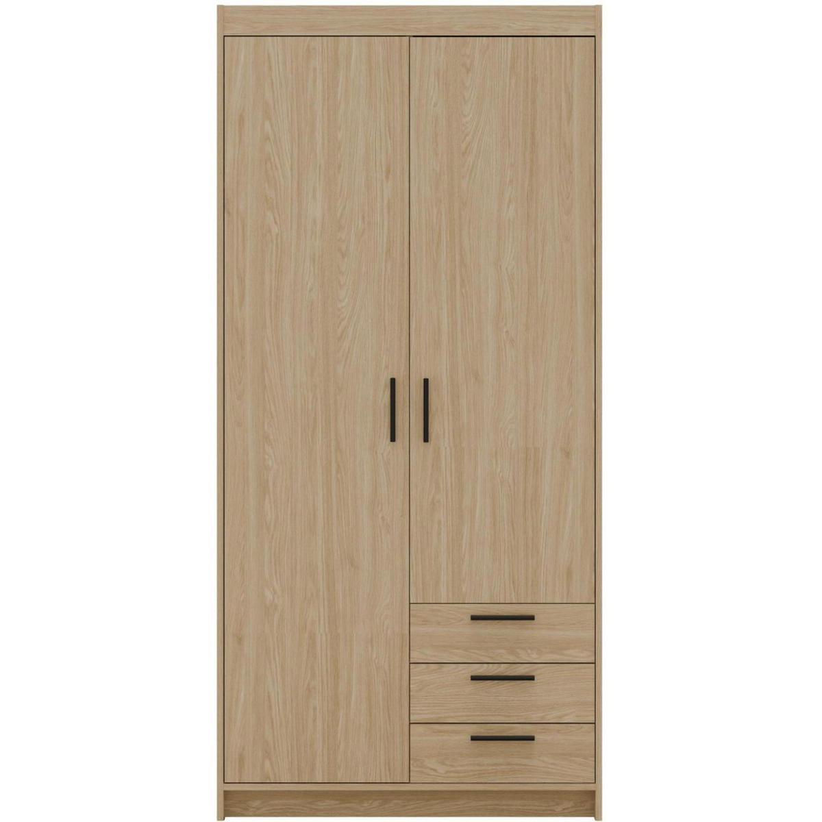 DREHTÜRENSCHRANK Elena mit 2 Türen und 3 Schubladen, mit Spiegel Eiche Geölt - Eichefarben, Holzwerkstoff (90/190/53cm) - Beautysofa