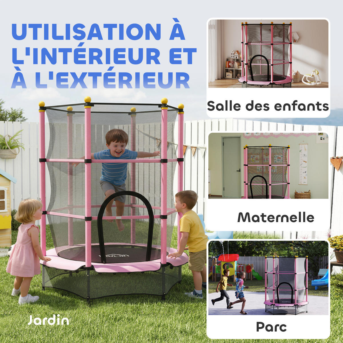 TRAMPOLIN DE-18989 Ø140 cm mit Sicherheitsnetz Rosa - Pink, Metall (140/140cm) - ComfortXL