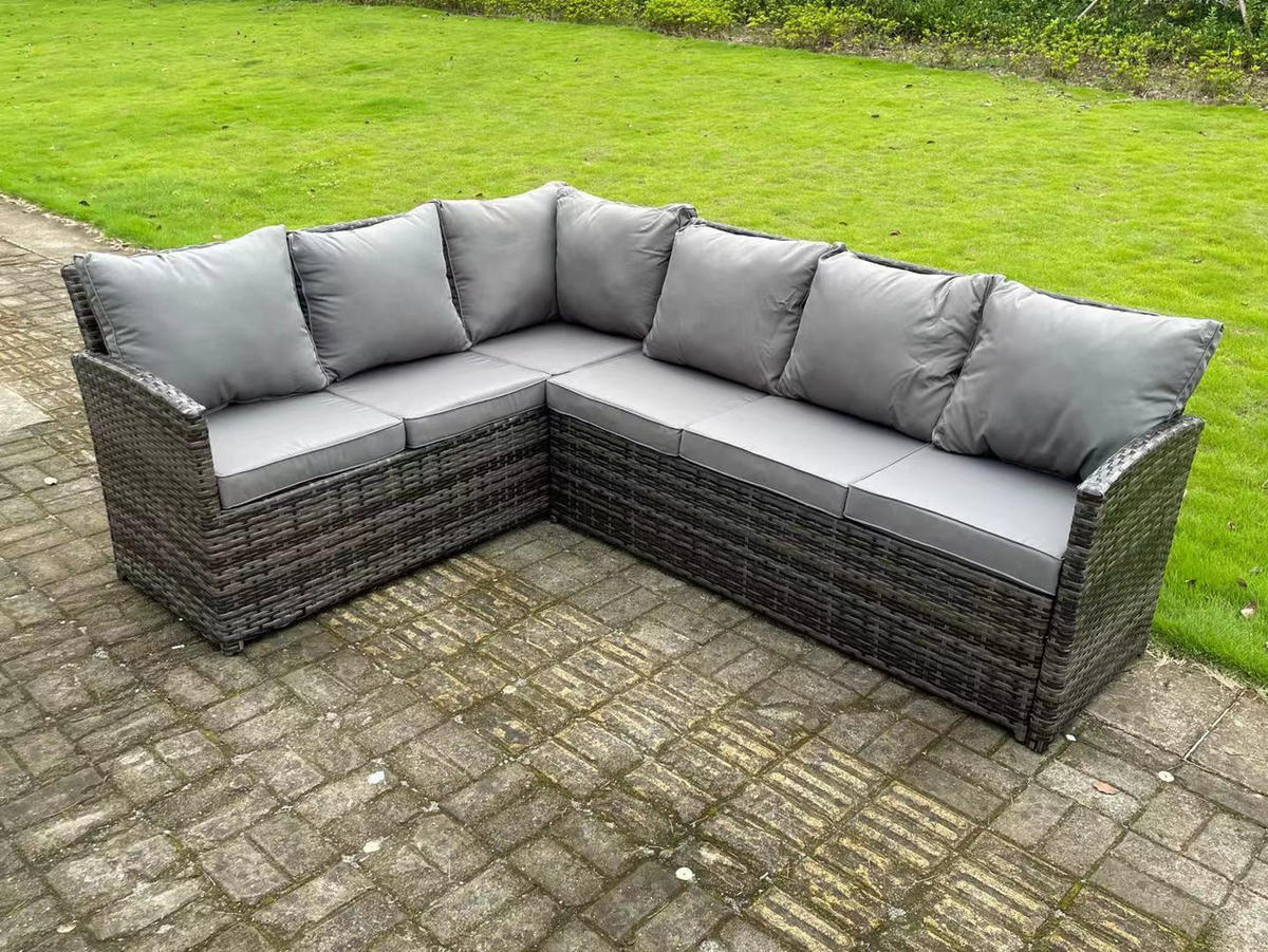 GARTENMÖBEL SET mit Rechteckiger Esstisch Polyrattan Dunkelgrau 6-Sitzer - Dunkelgrau/Grau, Glas/Kunststoff - Fimous