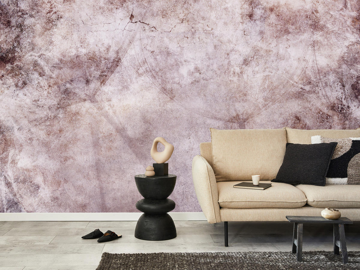 FOTOTAPETE Abstraktion Löwenzahn Blätter Retro Natur Beton 200x140 - Violett/Rosa, Papier (200/140cm) - Muralo