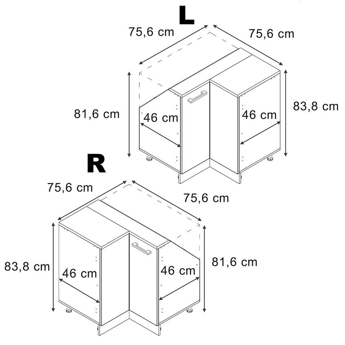 KOTNI KUHINJSKI ORMAR ZA KOSINE KROVA R-Line Beton 75.6 cm s 1 vratima - hrast medunac/siva, drvni materijal (75.6/83.8/46cm) - Vicco