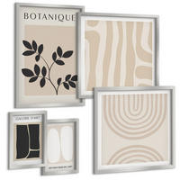 BILDER SET 5er Set - 50x50 cm & 20x30 cm & 40x60 cm Silberner Rahmen - Boho-Pflanzenposter - Silberfarben, Kunststoff (40/60cm) - TULUP