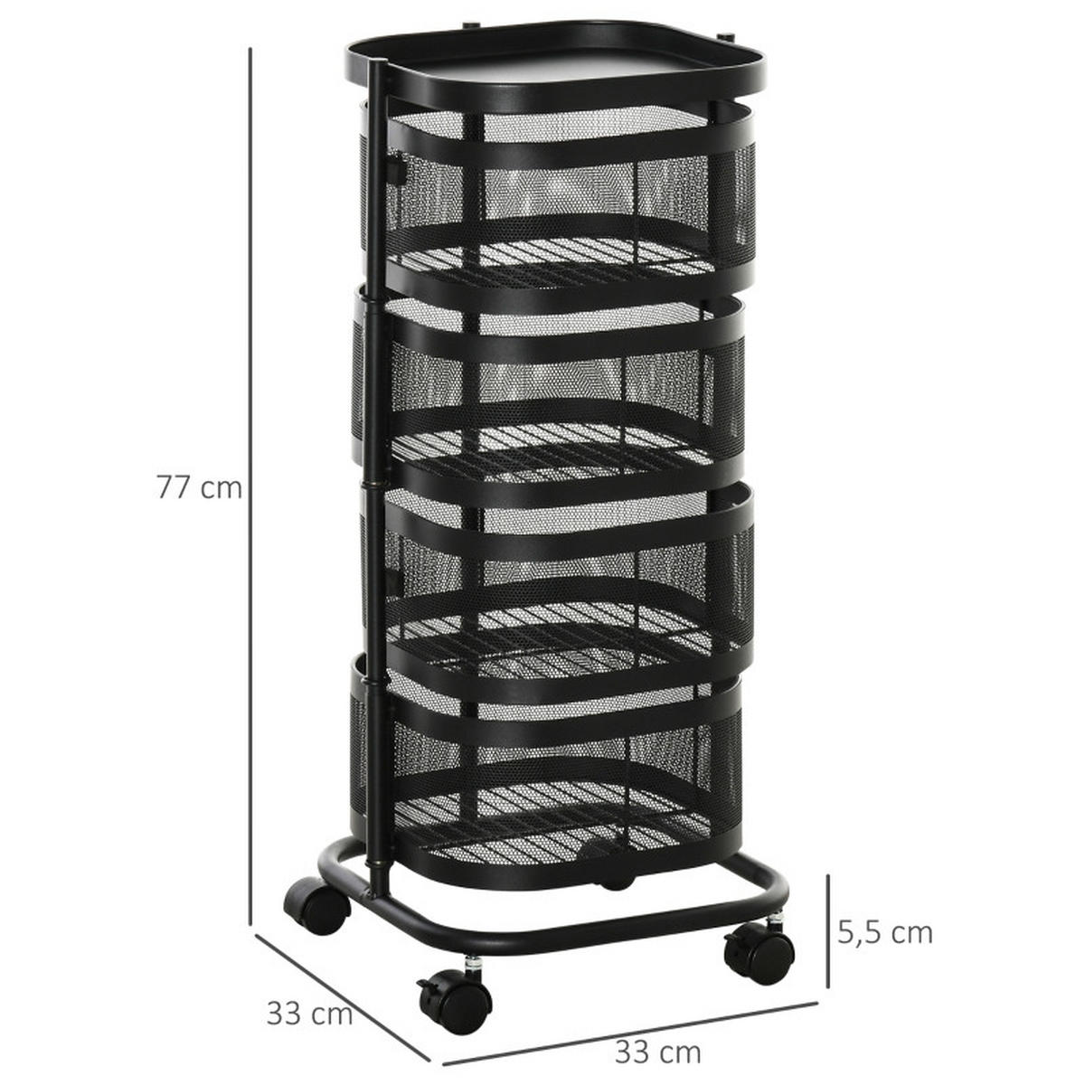 SERVIERWAGEN 33/33/77 cm mit Rollen und 4 Drahtkörben in Schwarz - Schwarz, Metall (33/77/33cm) - BEAOK