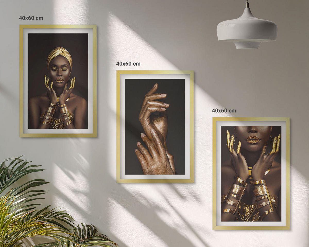 WANDBILDER 3er Set - 40x60 cm Goldrahmen - Porträts afrikanischer Frauen - Goldfarben, Kunststoff (40/60cm) - ArtPrintCave