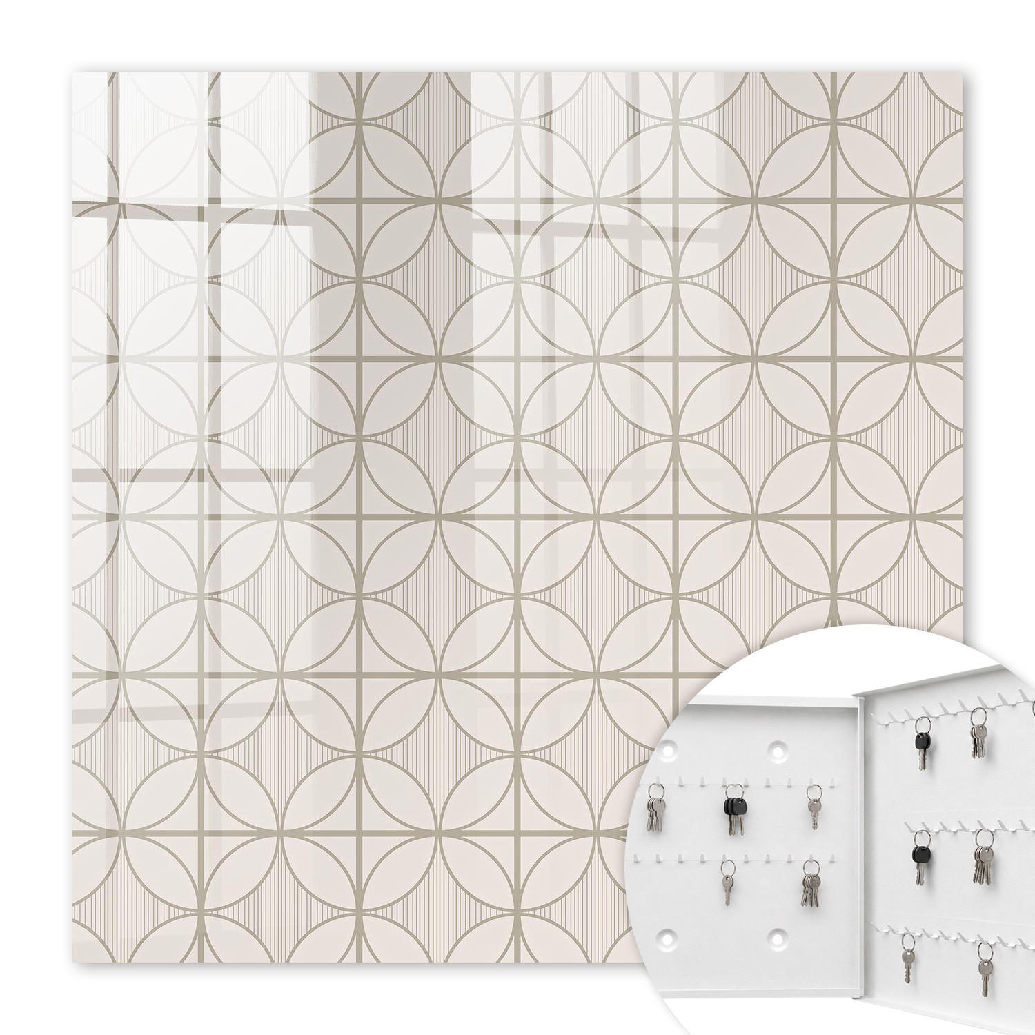 SCHLÜSSELBOX Weiß 30x30 cm – Türöffnung nach rechts - Elegante Geometrie - Beige, Metall (30/30/5cm) - TULUP