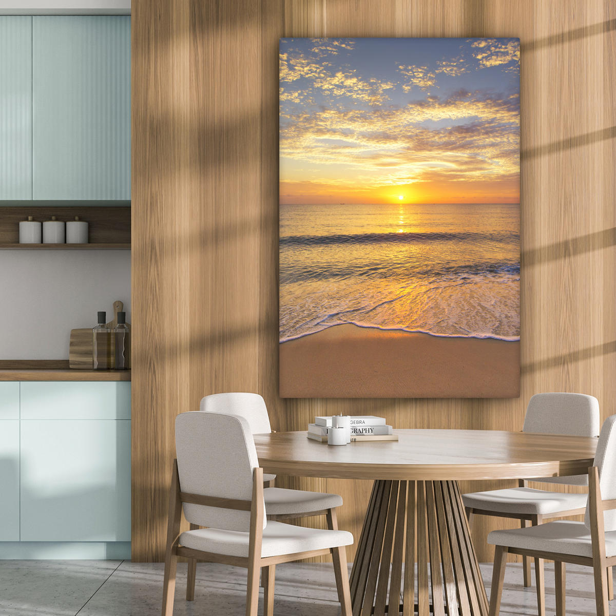 LEINWANDBILD Strand - Sonnenuntergang - Meer 80x120 cm - Gelb, Textil (80/120cm) - MuchoWow