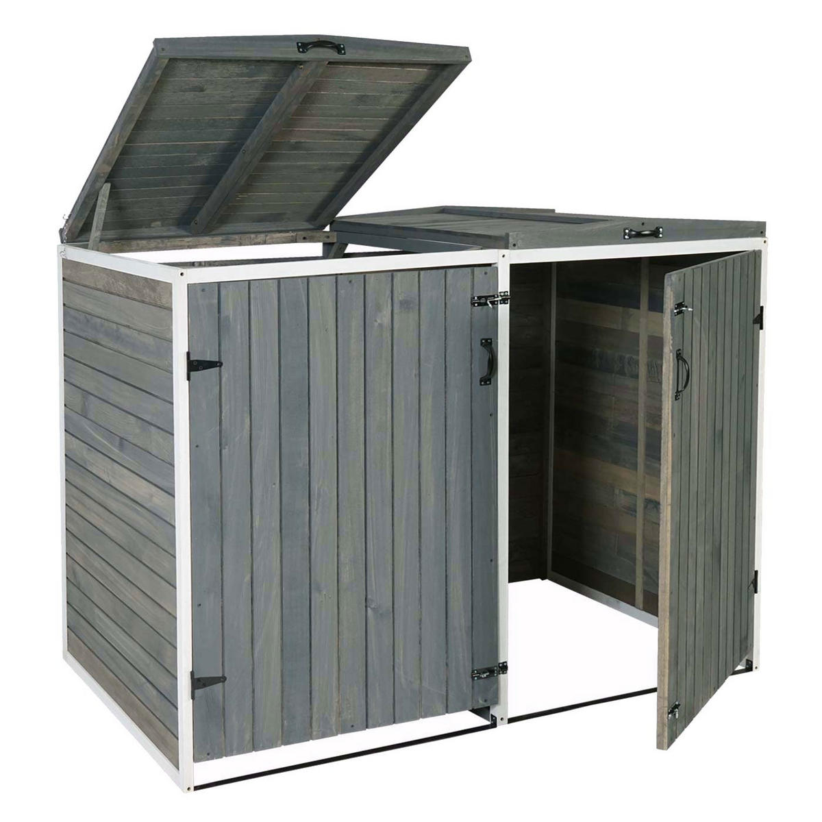 MÜLLTONNENBOX XL 2er-/4er HxBxT 126x158x98cm Grau-Weiß Holz - Hellgrau, Holz (158/126/98cm) - PROREGAL