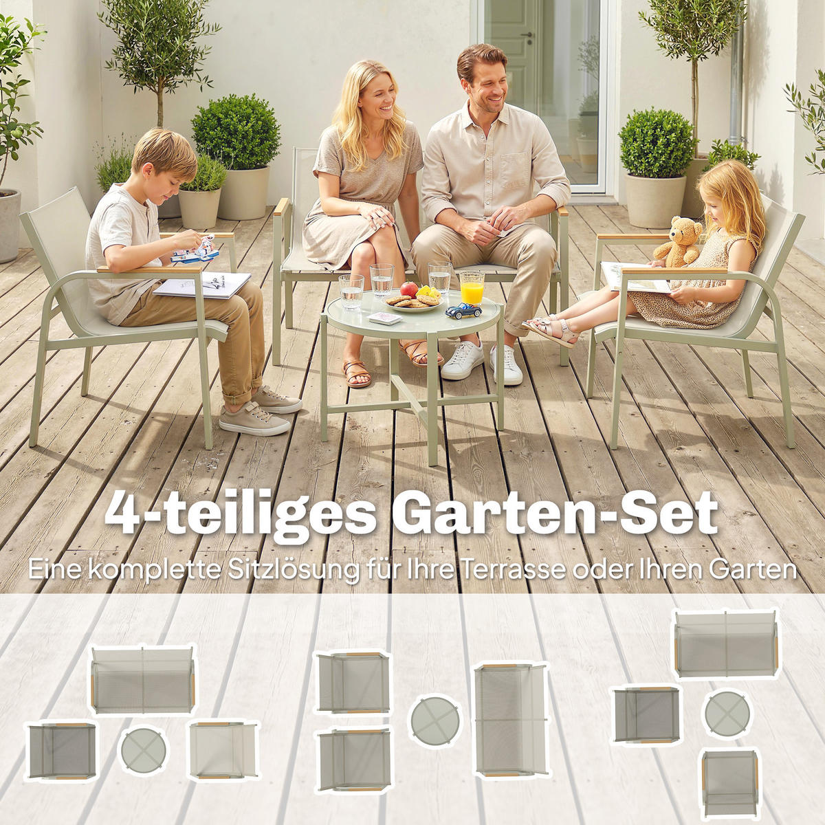 TERRASSENMÖBEL-SET 4-teilig Metall Texteline Grün - Grün, Textil/Metall - Outsunny