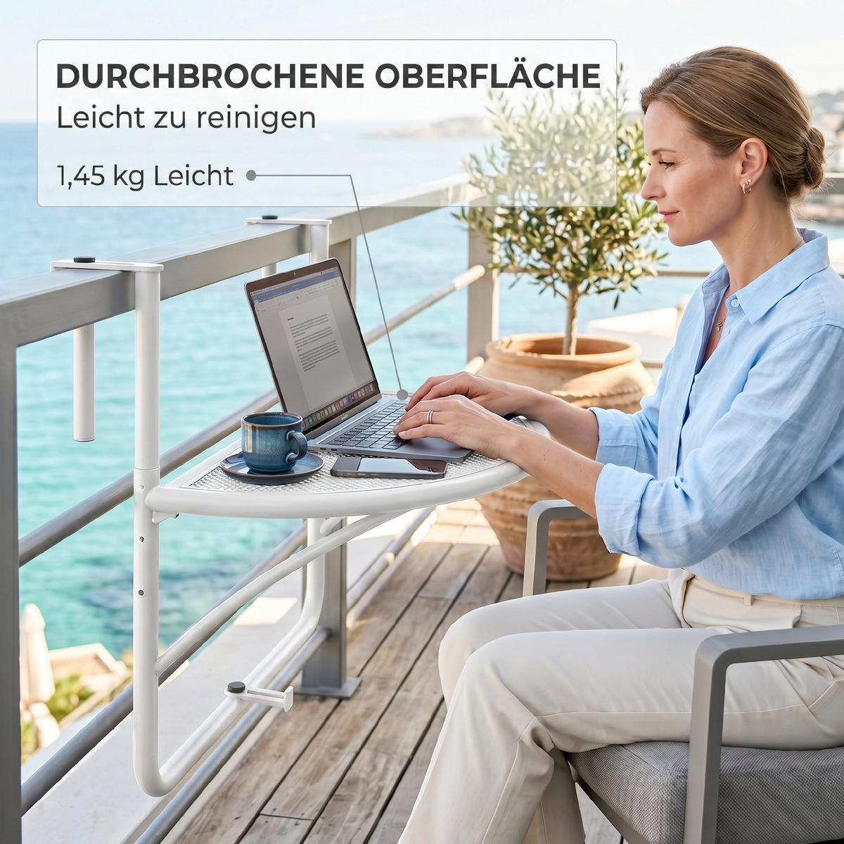 BALKONHÄNGETISCH, Weiß, Metall - Weiß, Metall (60/47/50cm) - Outsunny