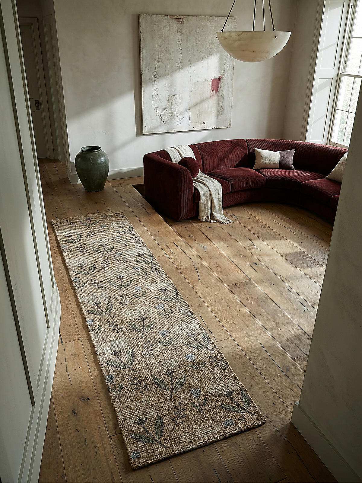 TEPPICH Jute Floral-Design, handgewebt JED, Naturfarben 60x230 cm - Braun, Textil (230/60cm) - KADIMA DESIGN