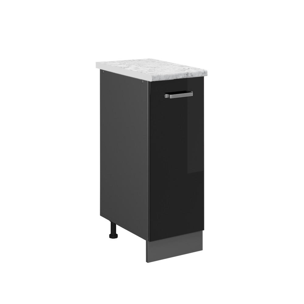 APOTHEKERUNTERSCHRANK R-Line Schwarz Hochglanz 30 cm AP Marmor - Schwarz Hochglanz/Anthrazit, Holzwerkstoff (30/81.6/60cm) - Vicco
