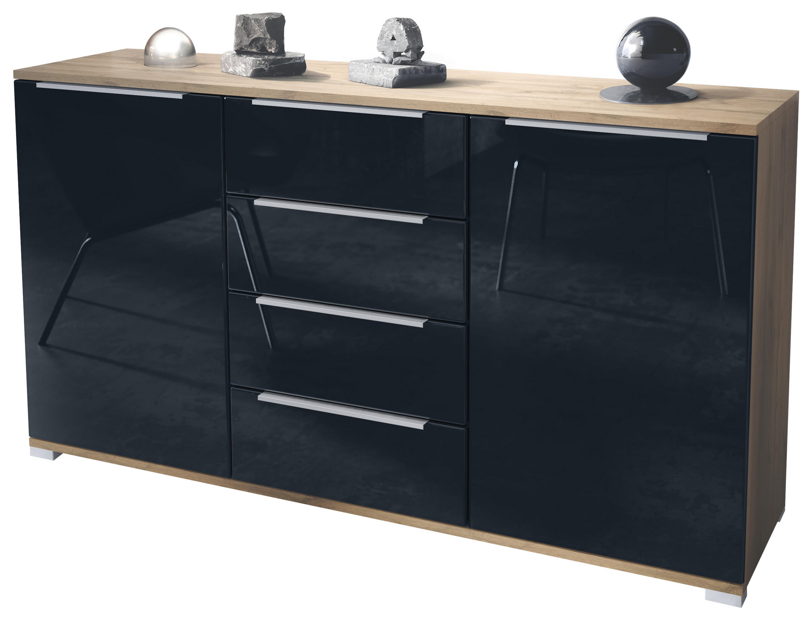 Vladon Sideboard Schwarz Hochglanz 138.5x75.5x35 cm