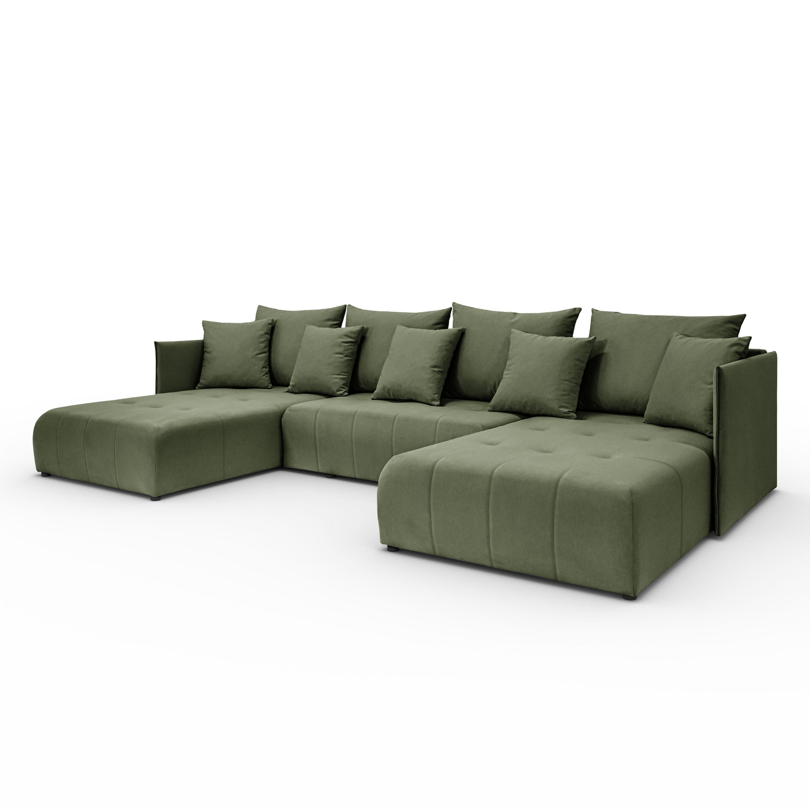 ECKSOFA Sofa U-Form Couch U form Hannover Stoff Castel Grün - Grün, Holz (348/188cm) - Kaiser Möbel